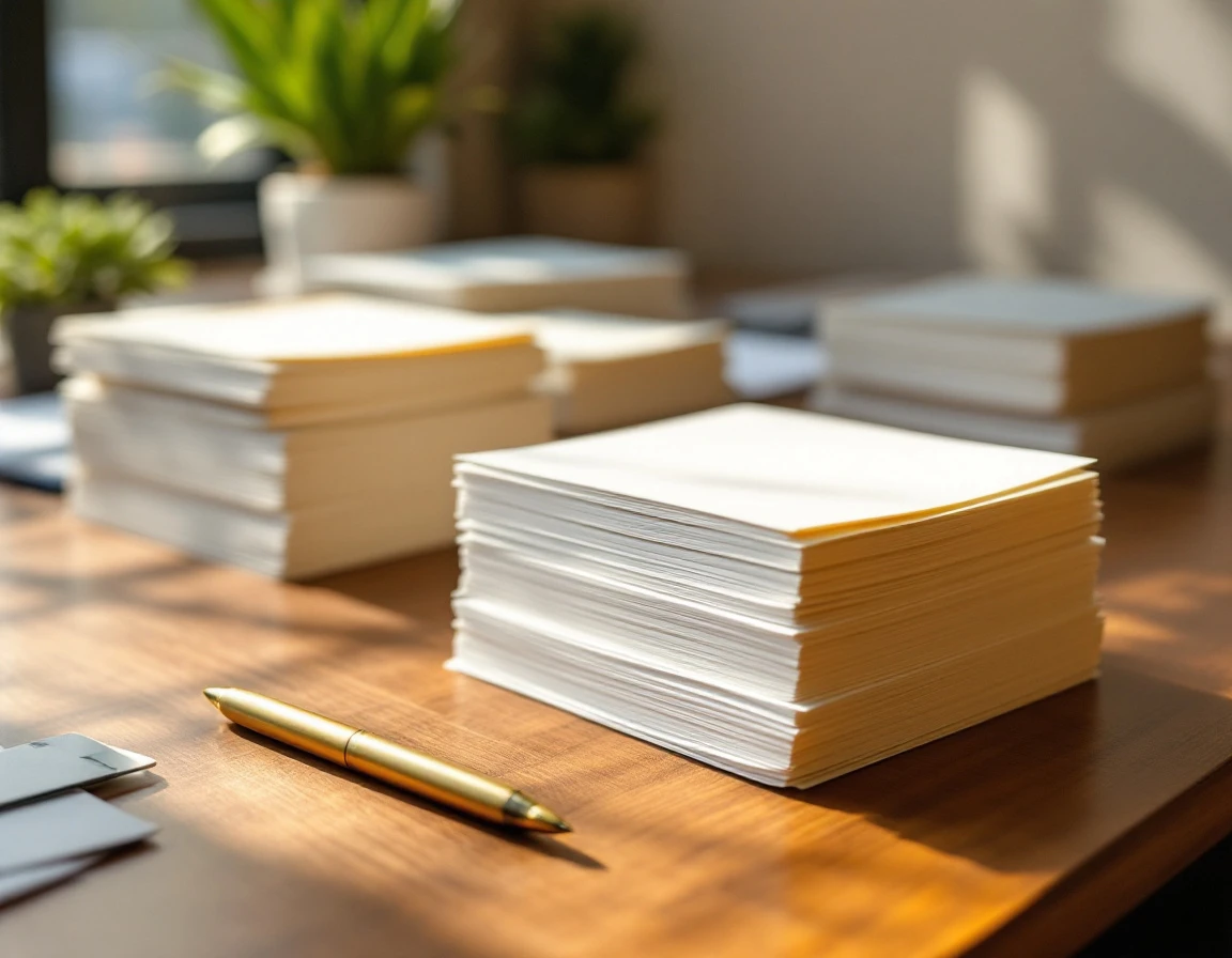 Organized stacks of blank papers on wooden desk representing customer purchase history segments