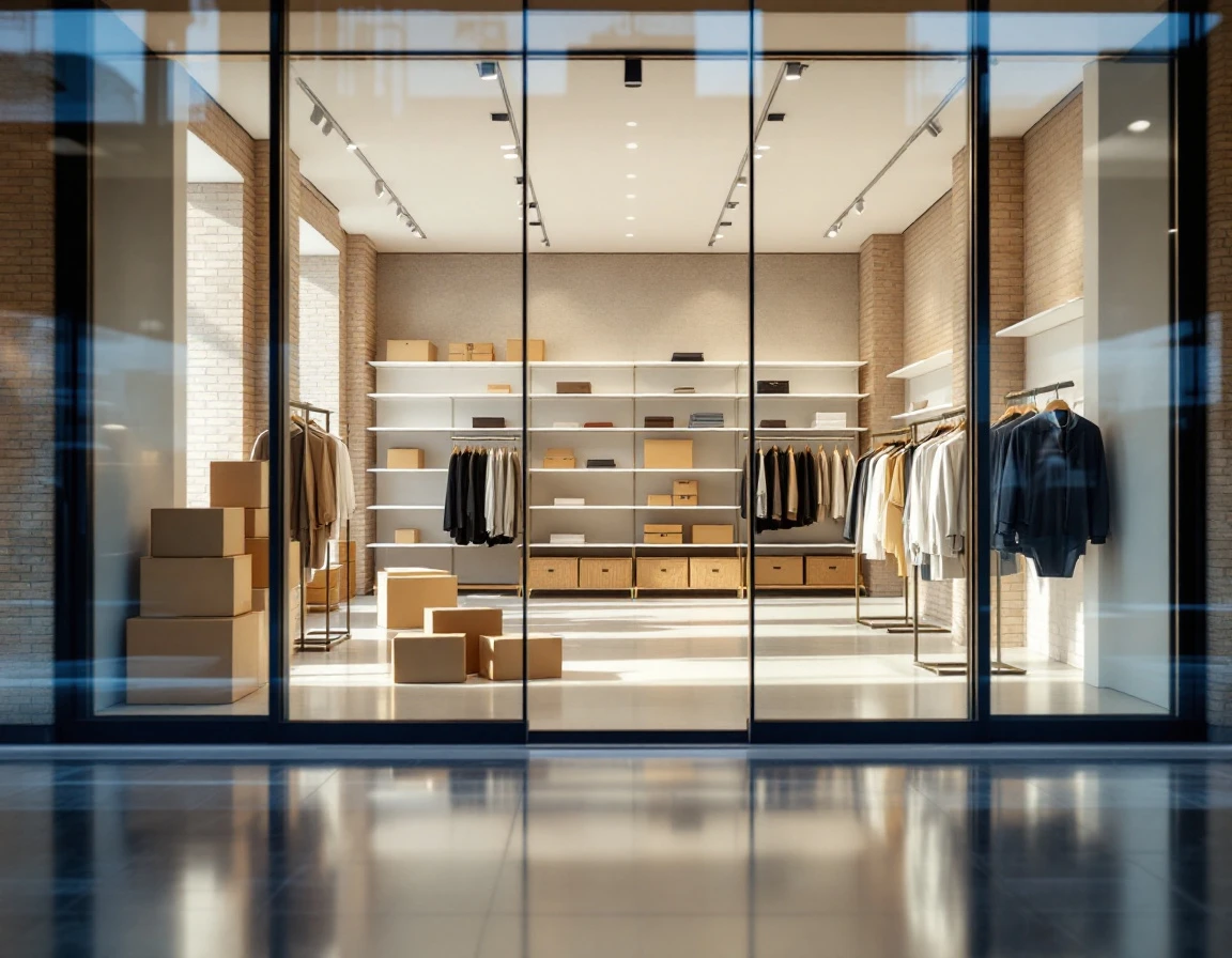 Empty retail storefront with bare shelves and minimal inventory showing merchandising failure