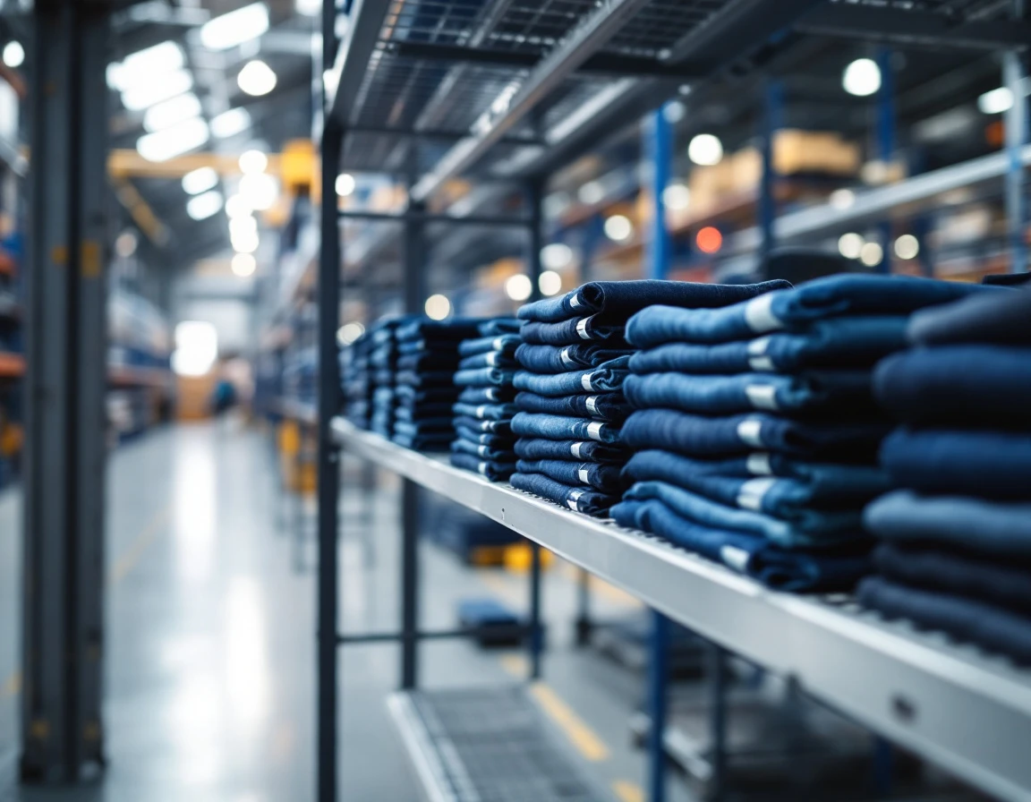 Organized product inventory on metal shelving in modern warehouse fulfillment center
